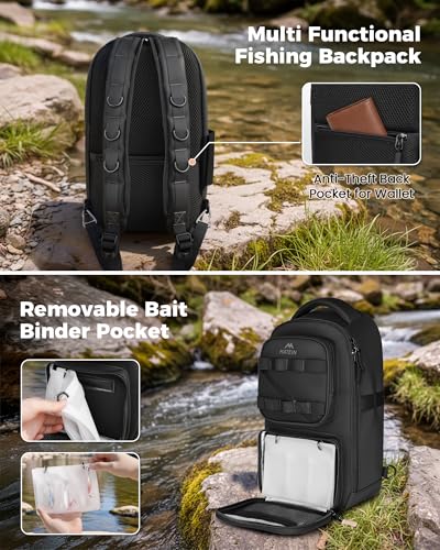MATEIN Fishing Sling Bag with Lure Rod Holder & Phone Pouch, Waterproof 3600 Tackle Box Backpack with Removable Bait Binder - color: Black