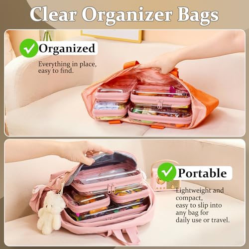 4 pcs Clear Zipper Pouches,Hard Shell Zipper Case, Toiletry Bag for Travel, CLear Diaper Bag, Toiletry Pouch, Travel Organizer, Cosmetic Bag,Toy Storage Bins (M+3S) (Light Pink) - color: Light Pink, size: M+3S