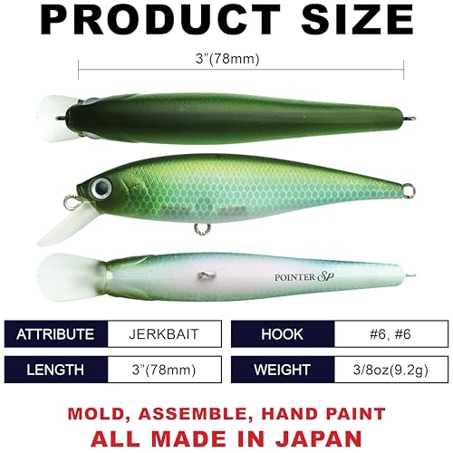 LUCKY CRAFT Pointer 78SP Fishing Lures, 3" Freshwater Bass & Trout Lures, Suspending 4ft-5ft Depth, Jerkbait, Bass Fishing Gear and Accessories, Ghost & Aurora - color: 578 NC Clear Lake Hitch Sakura