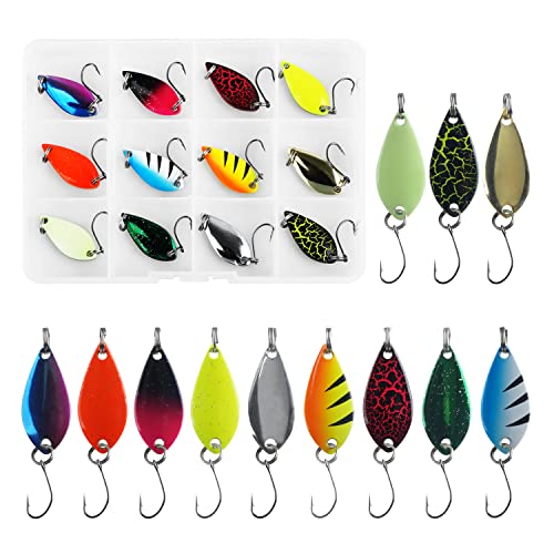 Fishing Spoons Lures for Trout, 12/24pcs Trout Spoons Set Single Hooks Hard Metal Fishing Jigging Bait Tackle Casting Spinner Bait for Crappie Bass Perch Panfish Pike, 1/5 oz - color: 12pcs---0.17oz