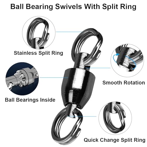 QISHUO Ball Rolling Bearing Swivel Saltwater High Strength Fishing Swivel Steel Bearing Connector Fishing Swivels Stainless Black Nickel 8lbs-135lbs - size: Size 9(124lb) 25pcs