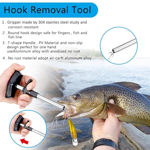 Hungdao 7 Pcs Fishing Backpack with Fishing Tool Kit Fish Gear Pliers Equipment Include Hook Remover Backpack Pliers Kit Scale Gripper Weigh Separator Fish Gifts for Men Women - color: Black