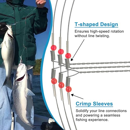 Fishing Leaders Saltwater Tackle Surf Fishing Rigs Bottom Hi-Low Rig High Strength Wire Leader Line with Swivel Snaps Beads Gear Equipment for Lures Bait Hooks - size: 2 arm,12packs