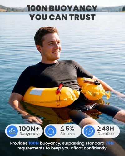 Owntop Manual Inflatable Belt Pack, Adults Swim Jacket with Blowpipe & Whistle, 24g CO2 Cylinder Included, Low Profile for Kayaking, Fishing, Paddle Sports - color: Orange, size: One Size