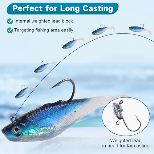 Soft Fishing Lures Pre-Rigged Swimbait Jig Head Paddle Tail Swim Baits Swim Shad Lures Soft Plastic Swimbait Bass Trout Walleye Sinking Baits Fishing Lures Kit for Saltwater Freshwater - color: 12pcs/pack, size: 10cm/3.94inch