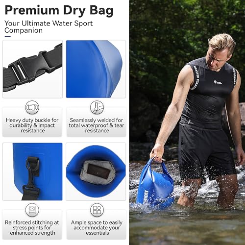 MARCHWAY Floating Waterproof Dry Bag Backpack 5L/10L/20L/30L/40L, Roll Top Sack Keeps Gear Dry for Kayaking, Rafting, Boating, Swimming, Camping, Hiking, Beach, Fishing - color: Dark Blue, size: 10L