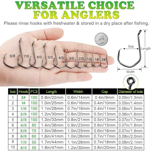 LUCKYFISHING Circle Hooks Catfish Hooks Circle Hooks for Saltwater Freshwater Offset Octopus Hooks 2#-8/0 with 50/60/70/80/100PCS - size: 6/0-60PCS