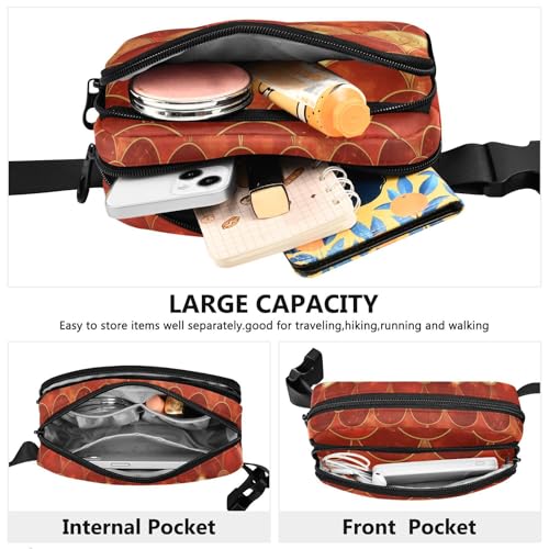 Red Fish Scale Fashionable Fanny Pack Waist Bag for Women Men Large Capacity Crossbody Shoulder Bag with Adjustable Strap for Workout Running Hiking