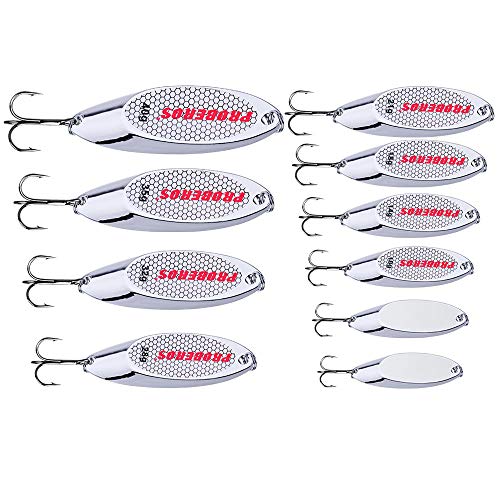 PROBEROS Fishing Spoons Lures Bass Baits Jigging Bait Tackle with Treble Hooks Hard Metal Spoon Fishing Lure Weight Pick 10 Pcs/Pack Silver Gold - color: 10PCS Silver, size: 3/7/10/14/18/21/28/32/35/40G-Mix 10PCS