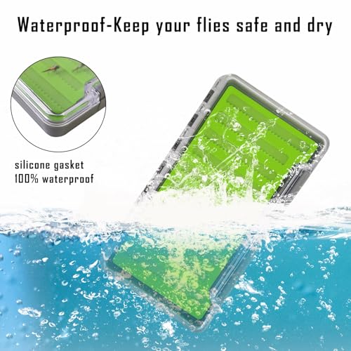 Aventik Waterproof Fly Box Clear Lid with Deep Design Silicone Tackle Box for Large Flies & Jig Heads Durable Lightweight Fly Fishing Storage Case(H048XLA-SF) - style: H048XLA-SF