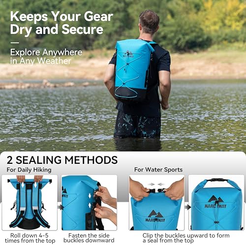 MARCHWAY Floating Roll Top Dry Bag, Flexible Lightweight TPU Waterproof Backpack 20L/30L/40L with Padded Straps for Boating, Kayaking, Swimming, Hiking, Beach (Blue, 20L) - color: Blue, size: 20L