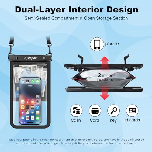 Rynapac Large Waterproof Phone Pouch [Up to 10"] - 2 Pack IPX8 Waterproof Phone Case for iPhone 17 16 15 Pro Max Galaxy S26 Ultra, Touchscreen & Underwater Photography, Beach Cruise Essentials 2026 - color: [Mint + Pink] Large Waterproof Phone Pouch, size