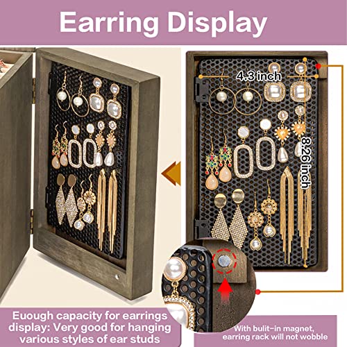 Meangood Jewelry Box Wood for Women, 5-Layer Large Organizer Box with Mirror & 4 Drawers for Rings, Earrings, Necklaces, Vintage Style, Weathered Grey - color: 5 Layer Weathered Grey, size: 5 Layer
