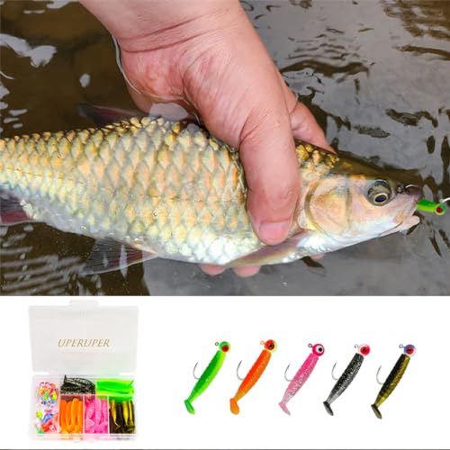 65Pcs Crappie Jigs Lure kit, 2 inch Crappie Bait with Fishing Jig Heads Hooks for Saltwater Freshwater Bass Trout - color: E: 30pcs jig hooks and 50pcs lures