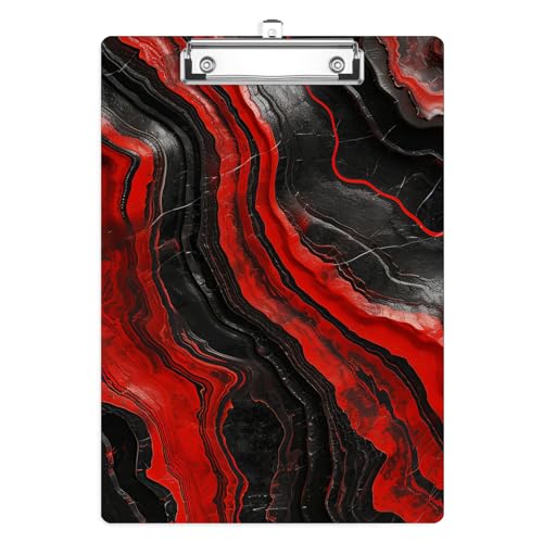Black Red Marble Clipboard, Decorative Clip Board with Metal Clip Cute Plastic Clipboards A4 Standard Size 8.5" x 12.5" for Nurses, Students, Office - color: Black Red Marble