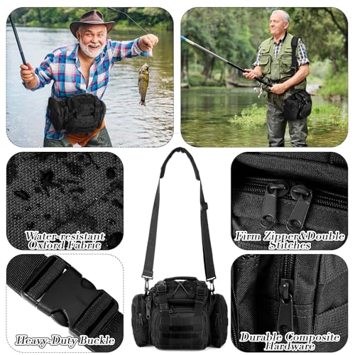 Sosation 464 Pcs Fishing Backpack with Tackle Boxes Lightweight Sling Bag for Fish Gear Equipment Accessories Fishing Gifts for Men Fish Lures Pliers Digital Scale Hook Removal Gripper(Black)
