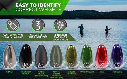 Reaction Tackle Tungsten Flipping Weights for Bass Fishing - Punch Sinkers for Heavy Cover - Size Stamped Texas and Carolina Rig Freshwater and Saltwater - color: Never Chip Black, size: 2 oz (2-Pack)
