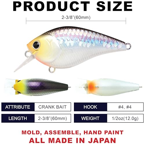 LUCKY CRAFT LC 1.5 Silent Squarebill Crankbait Fishing Lure, 2-3/8", Bass Fishing Lures for Freshwater, Hard Crankbait with Treble Fishing Hooks, Fishing Accessories - color: 424 MS Impulse Shad