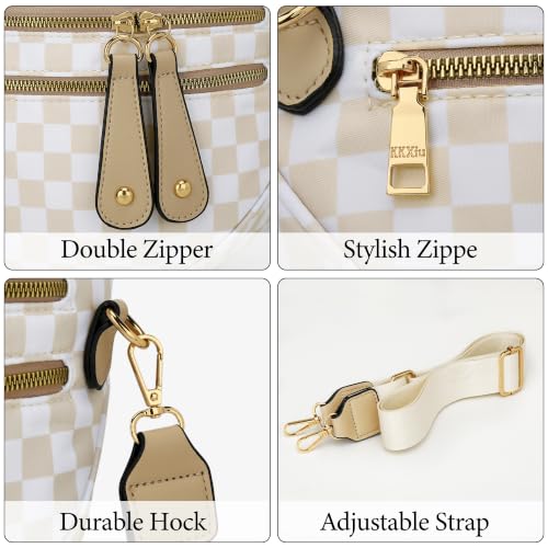 KKXIU Crossbody Sling Bag for Women Trendy Fanny Pack Vegan Leather Chest Bag | Trendy - color: Large-Beige Checkered