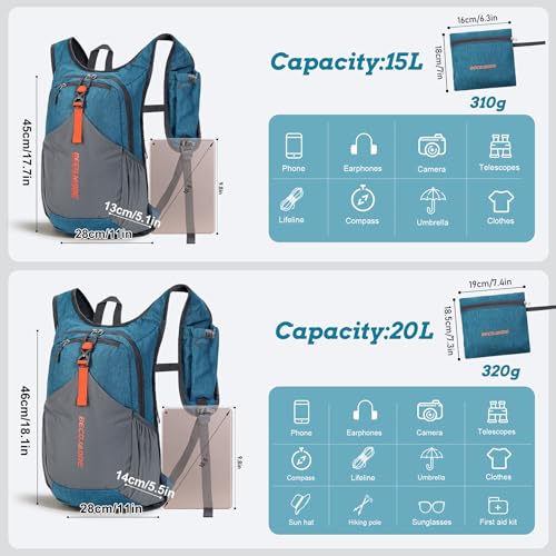 BECOJADDE 20L Small Hiking Backpack for Men Women Foldable Packable Back Pack Ultralight Hiking Daypack for Travel Camping Outdoor, Turquoise - color: Turquoise, size: 20L