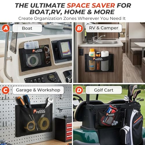 1PC Boat 10"*7" Self-Adhesive Storage Mesh Bag,Marine Organizer for Tools & Boat Accessories,Waterproof Strong Adhesive Backing, Easy to Install & Remove,Keep Your Boat Tidy and Items Secure