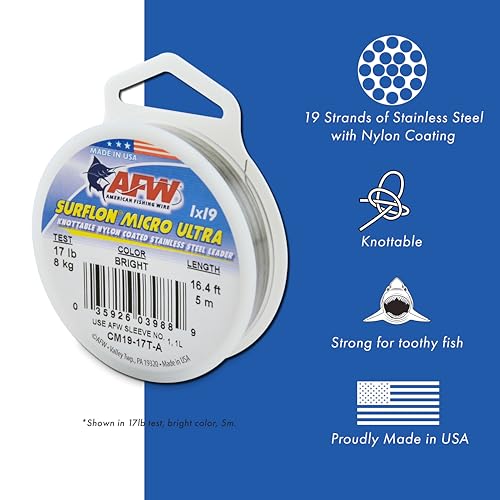 American Fishing Wire Surflon Micro Supreme Nylon Coated 7x7 Stainless Steel Leader Wire - Knottable Wire Leaders for Fishing Saltwater, Fly Fishing, 13lb Test - 90lb Test, Bright, Black & Camo Colors - color: Camo, style: 100 Meter, 90 Pound Test