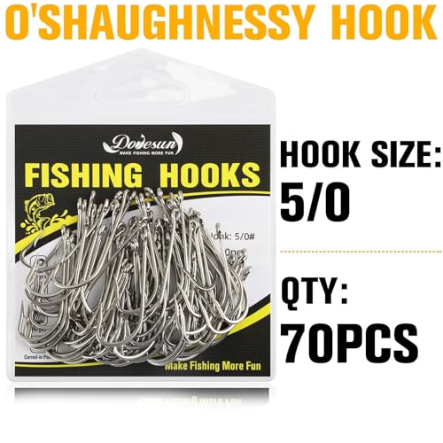 Dovesun Fishing Hooks Saltwater O'Shaughnessy Fishing Hooks 100/80/70/60/50pcs Stainless Steel Forged J Hooks Trolling Sea Bass Striper Cod Bluefish Striped Bass 1# 2# 4# 6# 1/0-8/0 - color: 5-0*70PCS