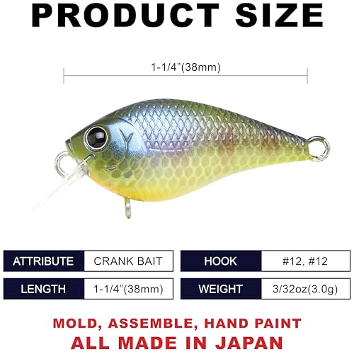 Lucky Craft LC 0.3 Squarebill Crankbait, Silent Fishing Lure for Bass Trout and Pike, Made in Japan, Freshwater Fishing Gear, Hard Bait Bass Lures - color: 269 BE Gill