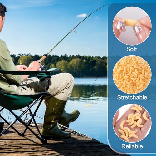 150PCS Fake Worms for Fishing, 20MM Fake Maggots, Fishing Soft Plastic Lures, Micro Lures for Freshwater Ice Lure Fishing Bass, Halloween Decoration