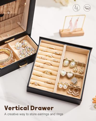 Homde Jewelry Organizer Box for Women Girls Necklaces Rings Earrings Bracelets Storage Case (Black + Gold) - color: Black + Gold