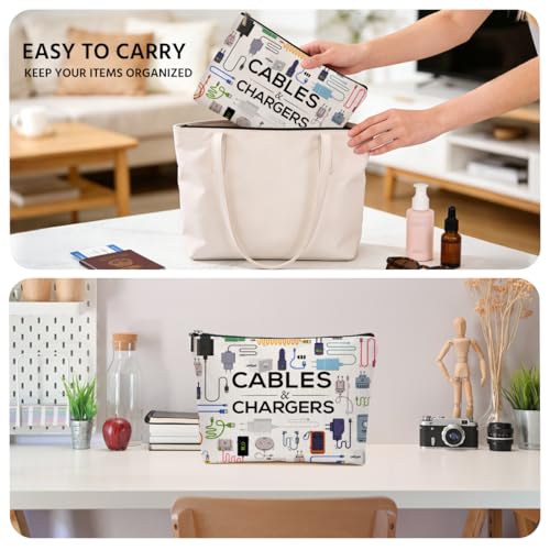 JIUWEIHU Charger Makeup Bag, Charging Cord Electronics Accessories Themed Cables Cosmetic Bags Travel Organizer Bag Zipper Pouch, Birthday Ideal Gifts for Women Friend Colleague Sister Mom - color: Multicolor 0068