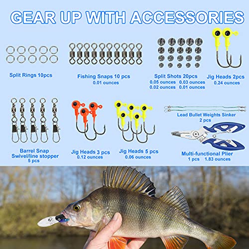 Fishing Lures Tackle Box Bass Kit, Including Animated Lure,Crankbaits,Spinnerbaits,Soft Plastic Worms, Topwater Lures,Hooks,Saltwater & Freshwater Fishing Gear for Bass,Trout, Salmon. - color: 92pcs Fishing Tackle Box