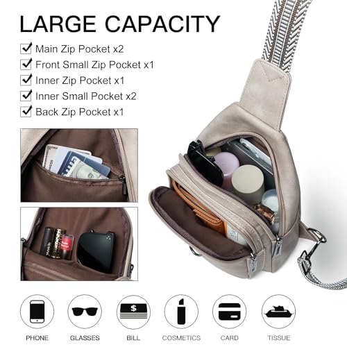 LATMAP 7L Sling Bag for Women Men Crossbody Belt Bag Small Travel Sling Backpack Anti Theft Chest Daypack Purse Faux Leather - color: Greyish