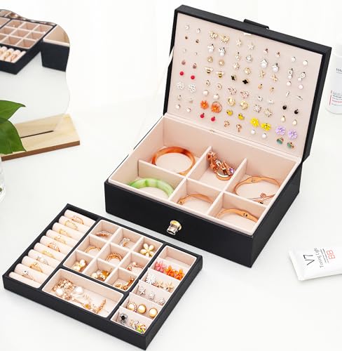 QBestry Womens Earrings Jewelry Box for Girls Jewelry Earring Organizer Box Earring Holder Organizer for Girls Jewelry Organizer Boxes for Women Girls Stud Earrings Organizers Jewelry Box Black - color: Black, size: Medium