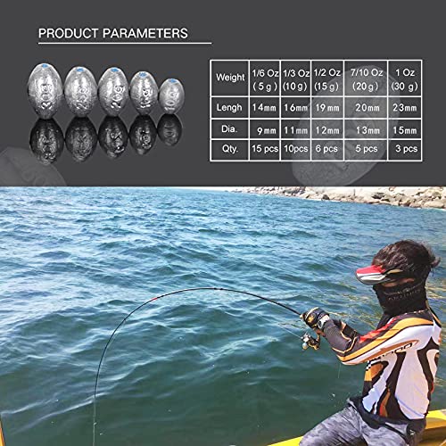 Egg Fishing Sinkers Weights Assortment Lead Oval Shape Bass Casting Worm Bullet Tackle for Saltwater Freshwater Fishing - style: Snap-barrel-swivels