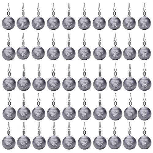 50Pcs Round Fishing Weights Sinkers Ball Fishing Weights Casting Drop Shot Sinkers Catfishing Sinkers Lead Weights Sinkers with Barrel Swivels for Saltwater Freshwater Fishing-(3.5-10g) - size: 1/8oz(3.5g)-50 Pack