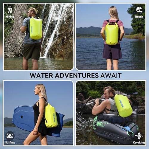 MARCHWAY Floating Waterproof Dry Bag Backpack 5L/10L/20L/30L/40L, Roll Top Sack Keeps Gear Dry for Kayaking, Rafting, Boating, Swimming, Camping, Hiking, Beach, Fishing - color: Bright Yellow, size: 10L