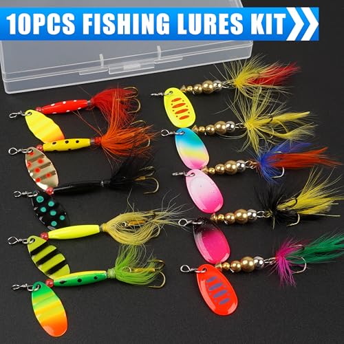 Spinnerbaits Rooster Bait Tail Fishing Lures Kit Inline Spinner Spoon Lures Bass Salmon Trout Hard Metal Spinner Baits for Saltwater Freshwater - style: 10pcs Spinnerbaits-c