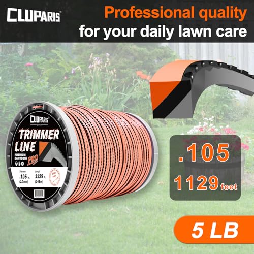 Cluparis .105-Inch Heavy Duty Trimmer Line, 5lb 1129ft Professional Sawtooth Weed Eater String, 3-Component Tri-Extrusion for Extra Durability, Fits Echo Husqvarna Ryobi, with Super Line Cutter - color: 5 Pounds, size: 0.105 In - 1129 Ft.