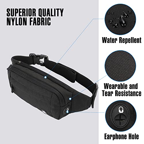 WATERFLY Fanny Pack Waist Bag: Small Hip Pouch Bum Bag Fannie Pack Phanny Fannypack Waistpack Bumbag Beltbag Sport Slim Fashionable for Jogging Hiking Hiker Woman Man - color: Pure Black
