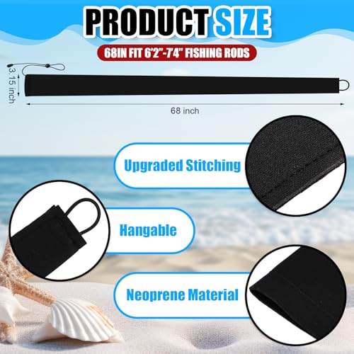Neoprene Fishing Rod Sleeve Rod Socks Puncture Resistant Fishing Rods Cover for Storage and Transportation Protective Case for Casting Trolling Spinning Rods - color: Black
