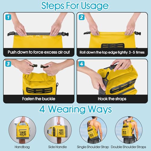 MORXPLOR Dry Bag Waterproof,5L/10L/20L/30L/40L/55L Roll Top Dry Bag Backpack with WaterProof Phone Case for Swim,Kayak - color: Yellow, size: 10Liter