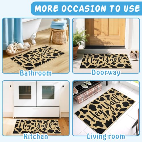 Hey Yall Welcome Door Mat Cow Print Funny Doormat Welcome Entrance Doormat Outdoor Indoor Farmhouse Front Door Mat Inside Outside Non Slip Carpet Rug Washable Doormat for Patio Porch Hallway - color: Cow Print B