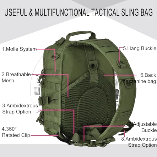 HAOMUK Tactical Sling Bag Pack Military Rover Shoulder Sling Backpack EDC Molle Assault Range Bag - color: Green