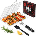 SHIZZO Shallow Grill Basket Set, Grilling Accessories Barbecue BBQ, Stainless Steel Folding Portable Outdoor Camping Rack for Fish, Shrimp, Vegetables, Cooking Accessories, Gift for Family, Freinds