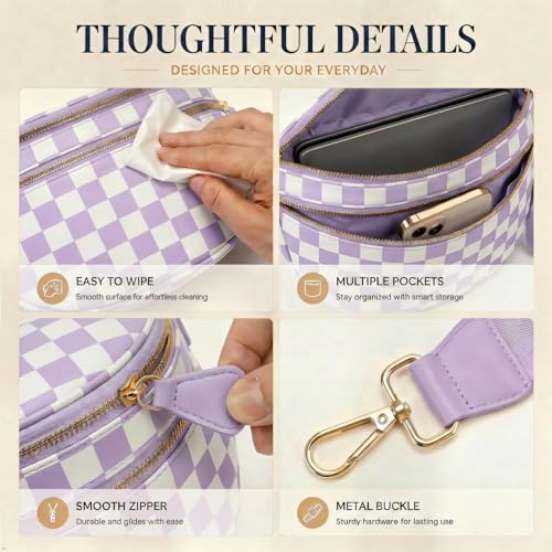 Womens Crossbody Bag, Spacious Nylon Bum Bag Trendy Shoulder Purse with Adjustable Strap Zipped Travel Essentials - color: 11a-purple