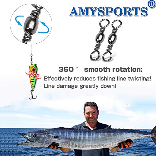 AMYSPORTS High Strength Fishing Swivels Barrel Solid Ring Barrel Fishing Swivel Rolling Fishing Tackle Line Connector Saltwater Freshwater Stainless Steel Accessories - size: Size5 (62lb) 50 pcs