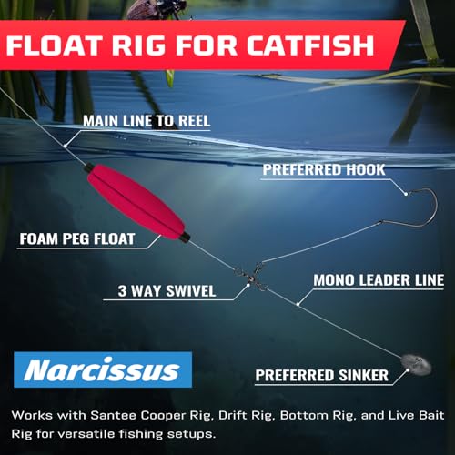 Narcissus Fishing Slotted Peg Float – Slip Bobbers for Fishing, Catfishing Tackle, Fishing Bobbers for Bass, Santee Rig, Easy Line Insertion, No Threading - color: 9pcs-3in