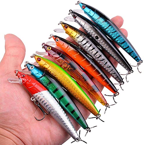 Aorace Fishing Lures Kit Mixed Including Minnow Popper Crank Baits with Hooks for Saltwater Freshwater Trout Bass Salmon Fishing - color: Item-D 43pcs