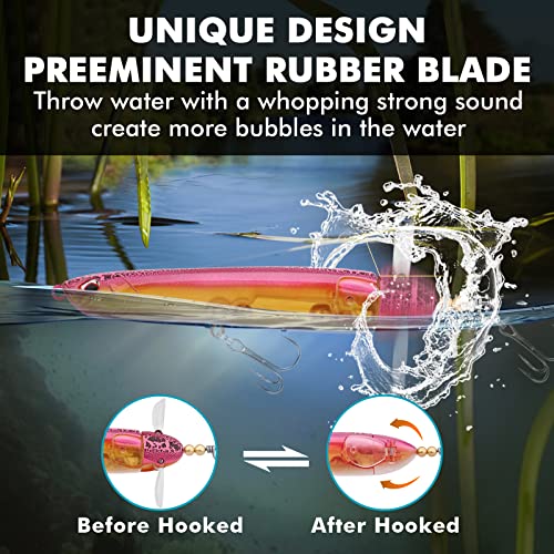 TRUSCEND Popobait Easy Catch Fishing Lures with BKK Hooks, Instant Startup, Longer Cast, Balanced Spray/Sound/Swim, Plopper Topwater Lures for Bass, Trout, Pike, Walleye, Freshwater Saltwater Fishing - color: C3-5",1oz
